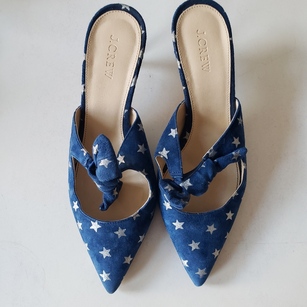 Sophia blue silver star kitten mule heel shoe